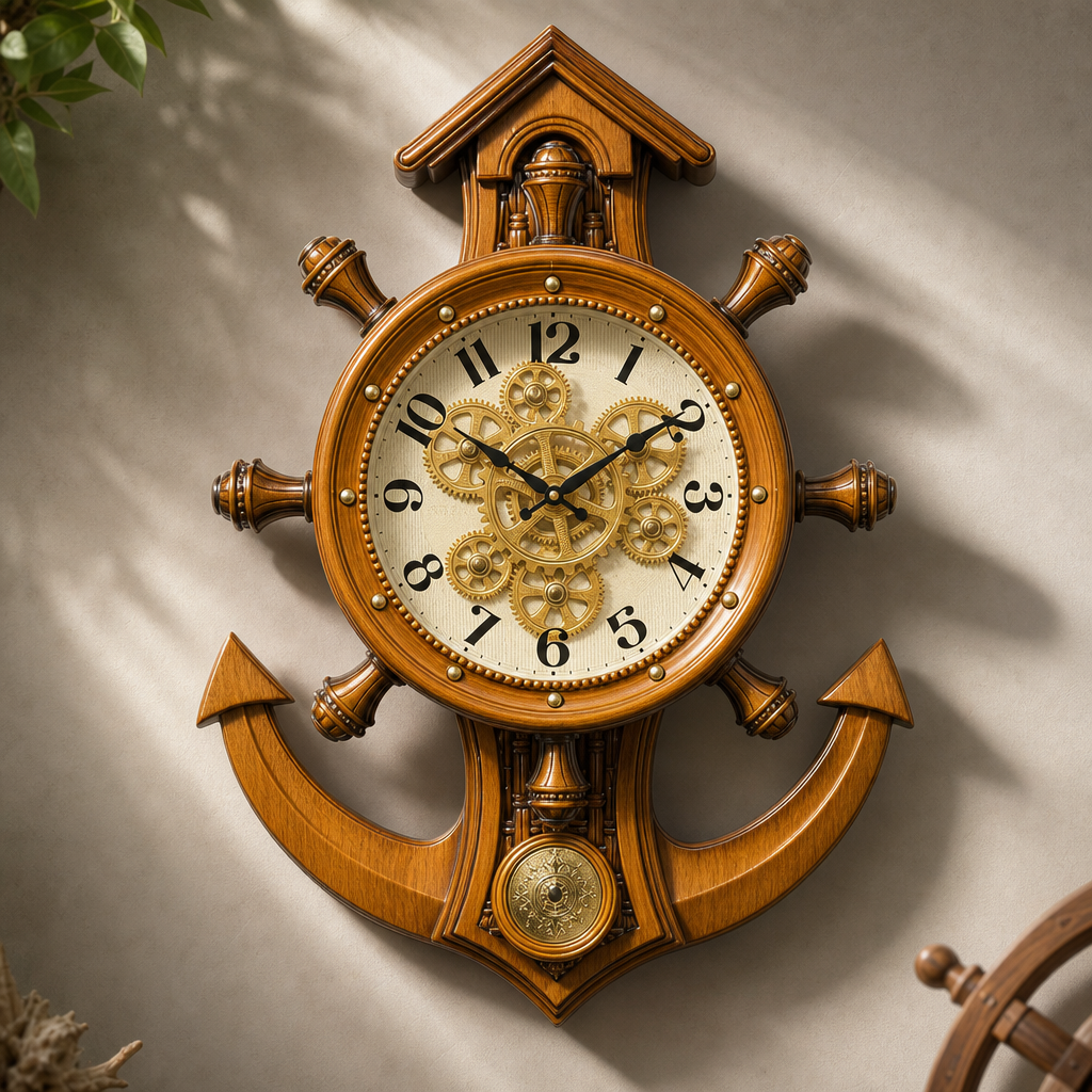 Real RG04 Nautical Ship's Wheel Wall Clock with Anchor - Decor 8