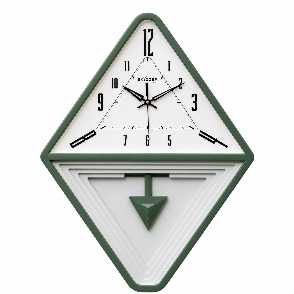 SkyZZer 1621 Forest Green and White Diamond Geometric Wall Clock