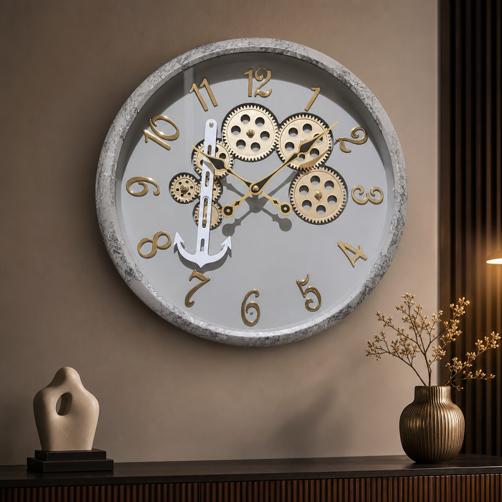 Milan h155-LightGray Decorative Gears & Anchor Wall Clock - Decor 1