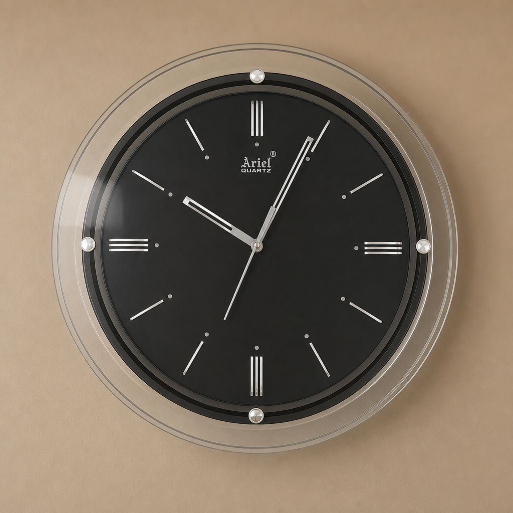 Ariel 2091-WhiteandSilver Quartz Wall Clock with Clear and Black Frame lifestyle 4