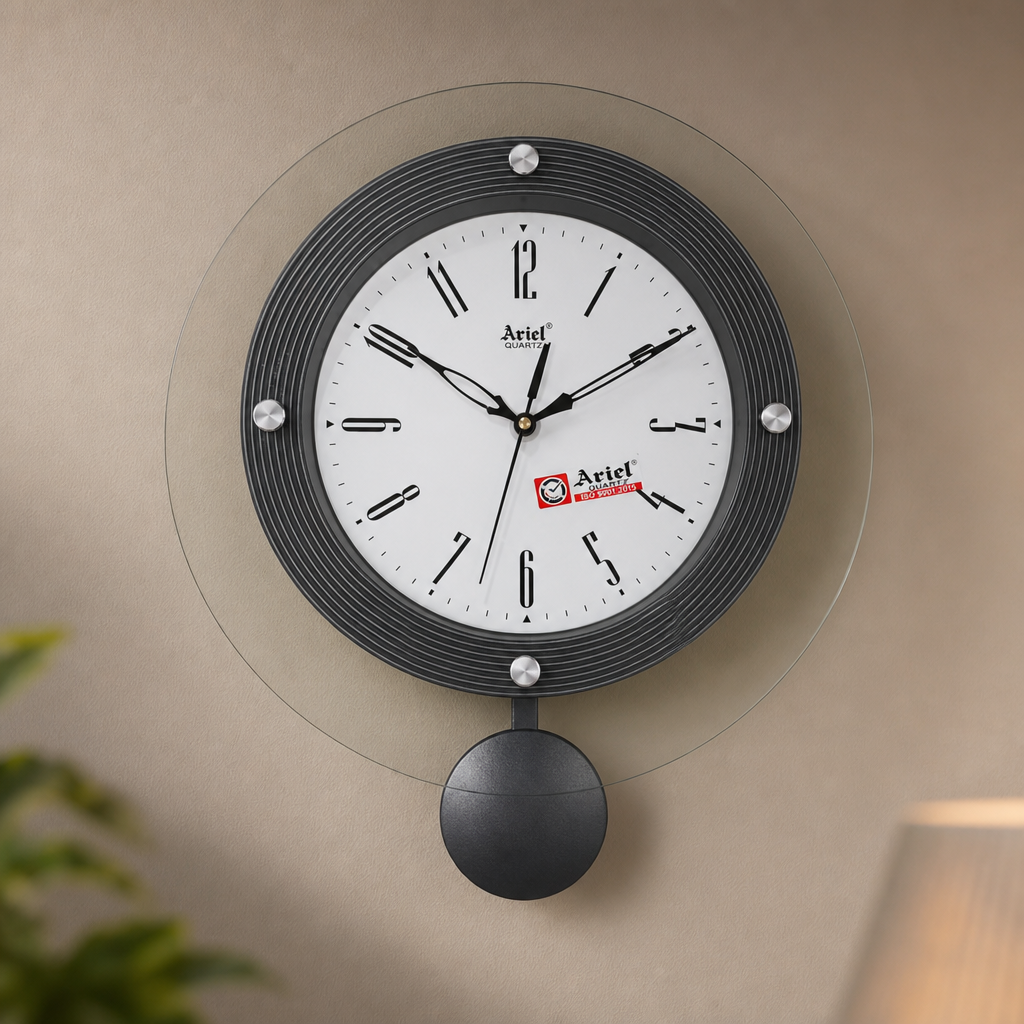 Ariel Pendulum Small Wall Clock - Black with Black Dial - Decor 9