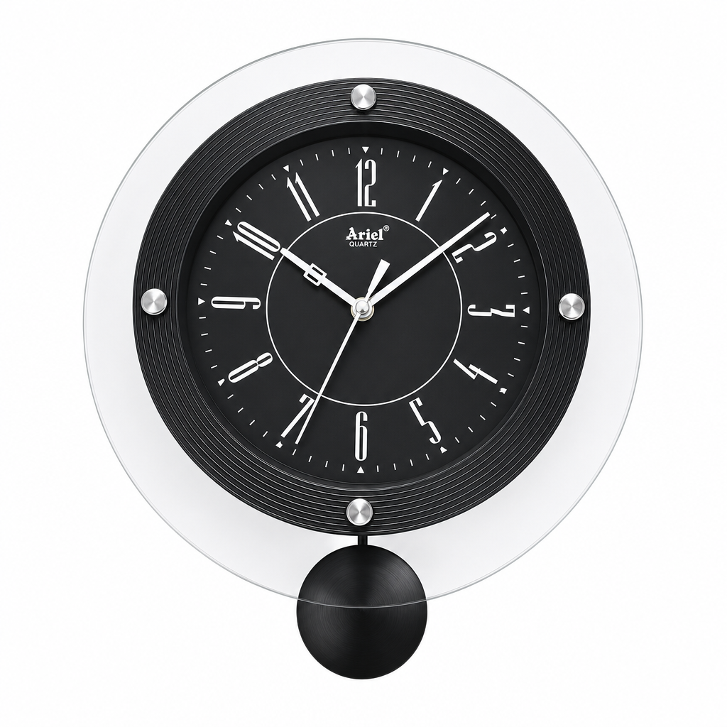 Ariel Pendulum Small Wall Clock - Black with Black Dial