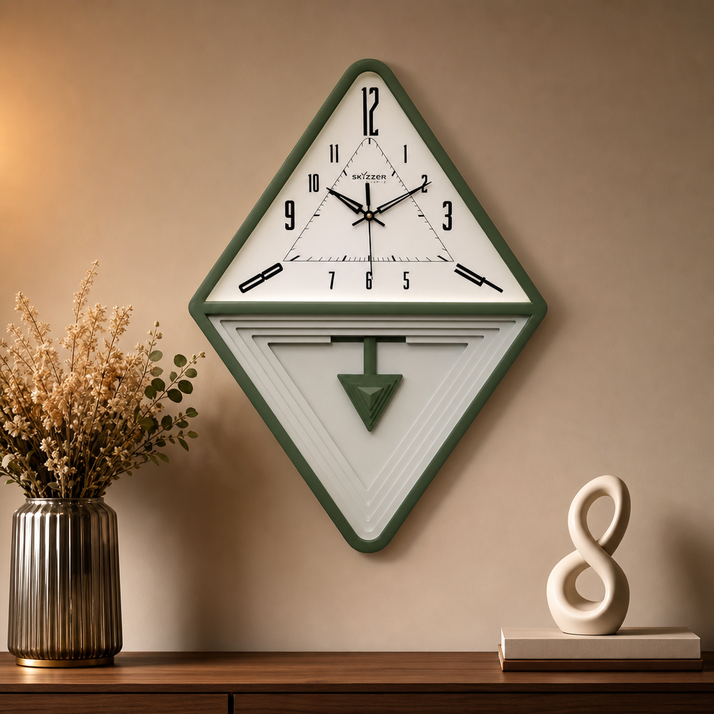 SkyZZer 1621 Modern Diamond Geometric Wall Clock - Dark Grey & White - Decor 7
