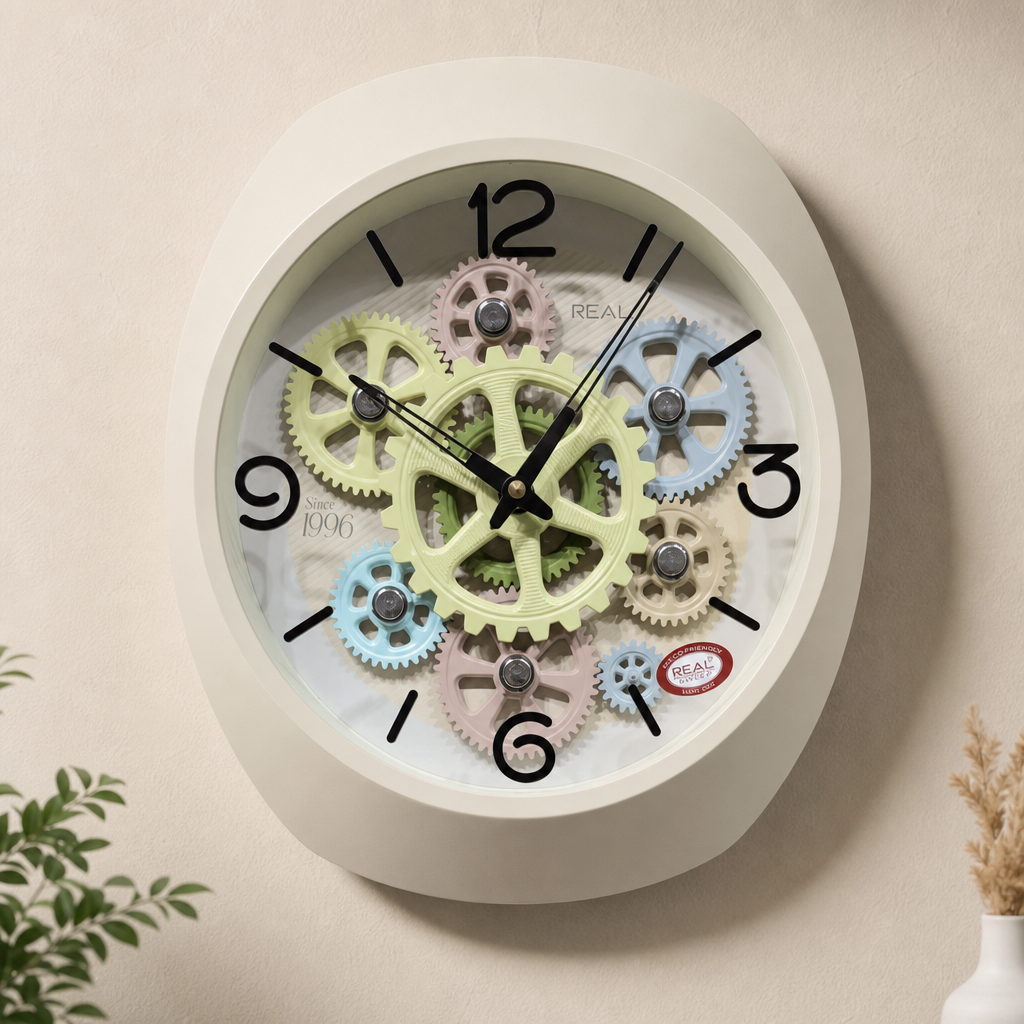 Real RG-06 Black Wall Clock with Exposed Gold Gears - Decor 11