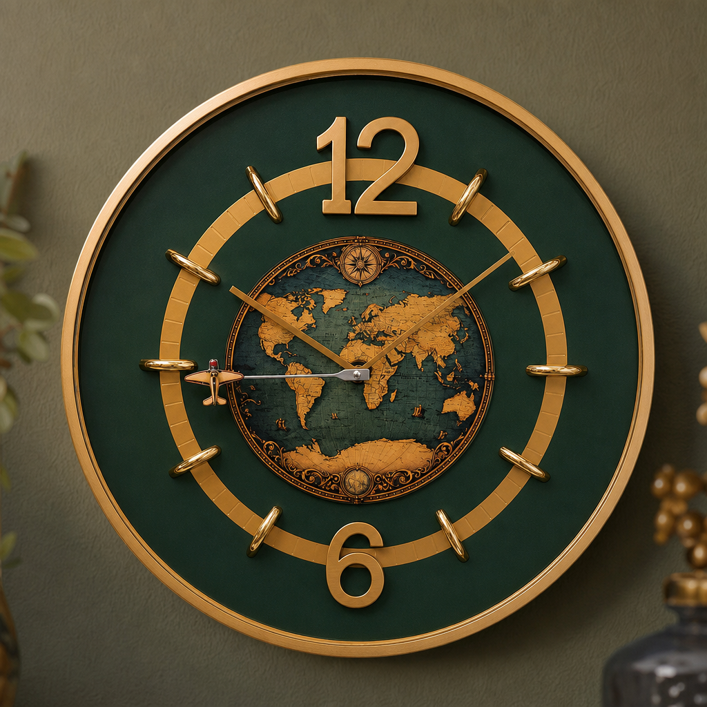 The clock Factory Airplane World Map Green Wall Clock on wall color