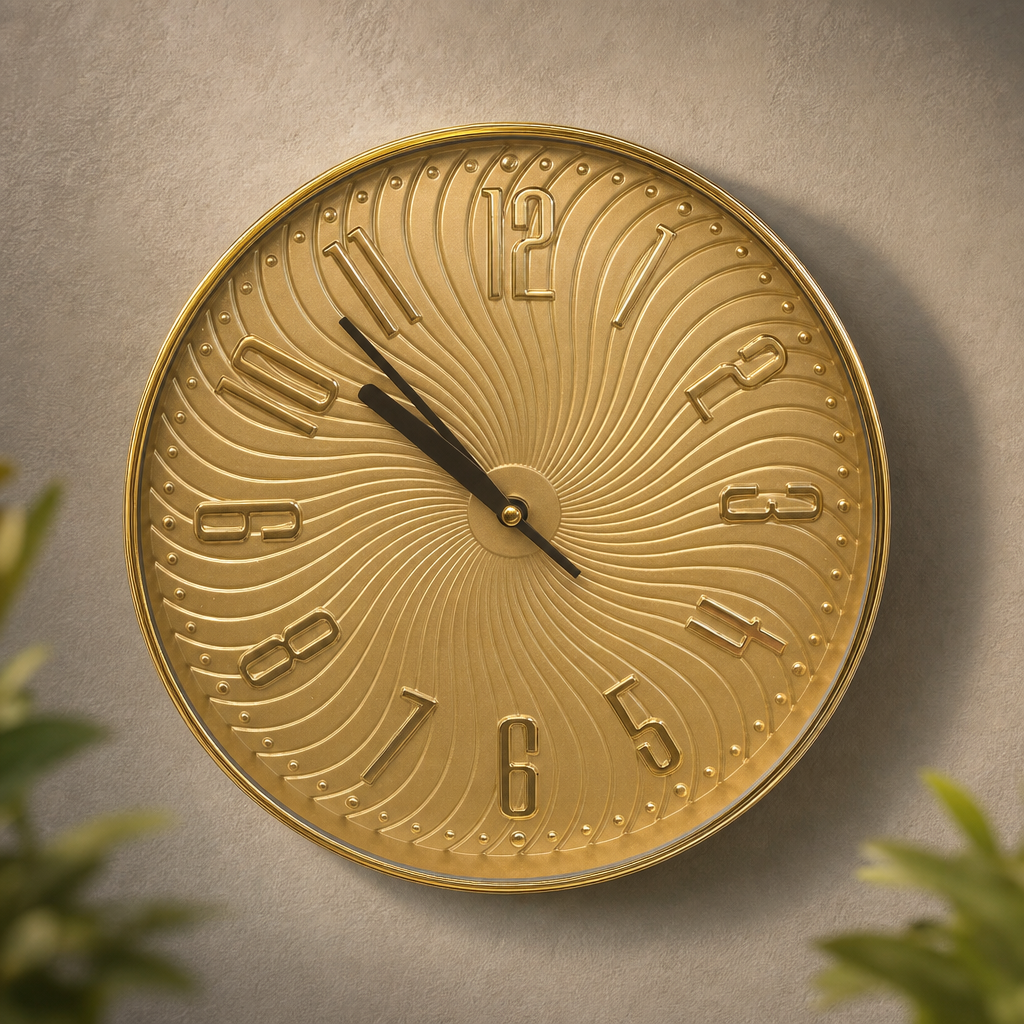 Diamond 1052 Gold Wall Clock with Radial Embossed Numerals - Decor 2