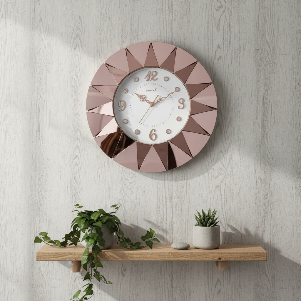 Rose Gold Sunburst Wall Clock - Surya S249