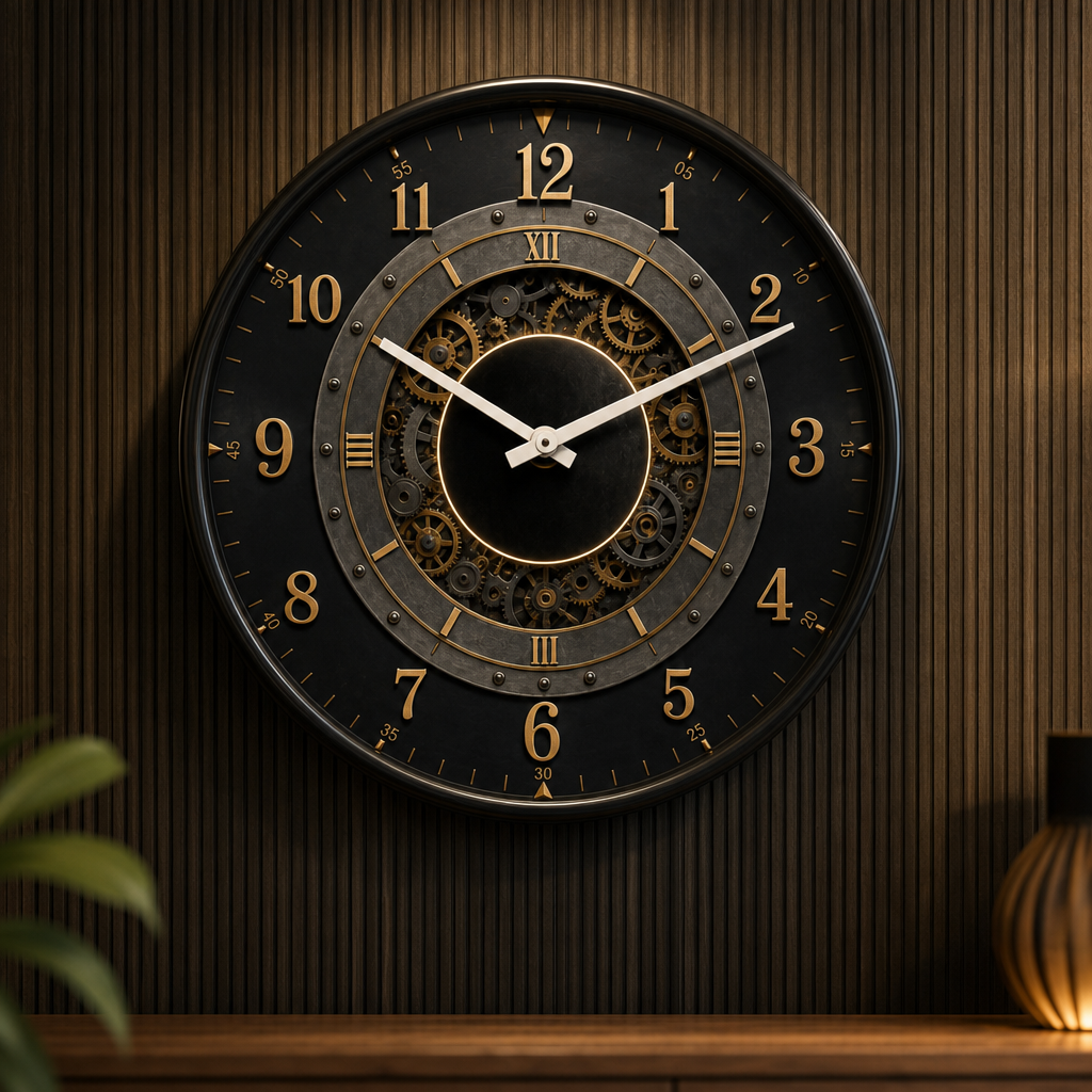 The clock Factory 031 Black Rivets Steampunk Wall Clock with Luminous Gears