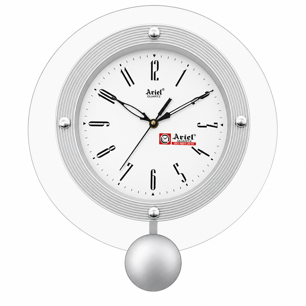 Ariel Pendulum Wall Clock - Silver Frame, White Dial