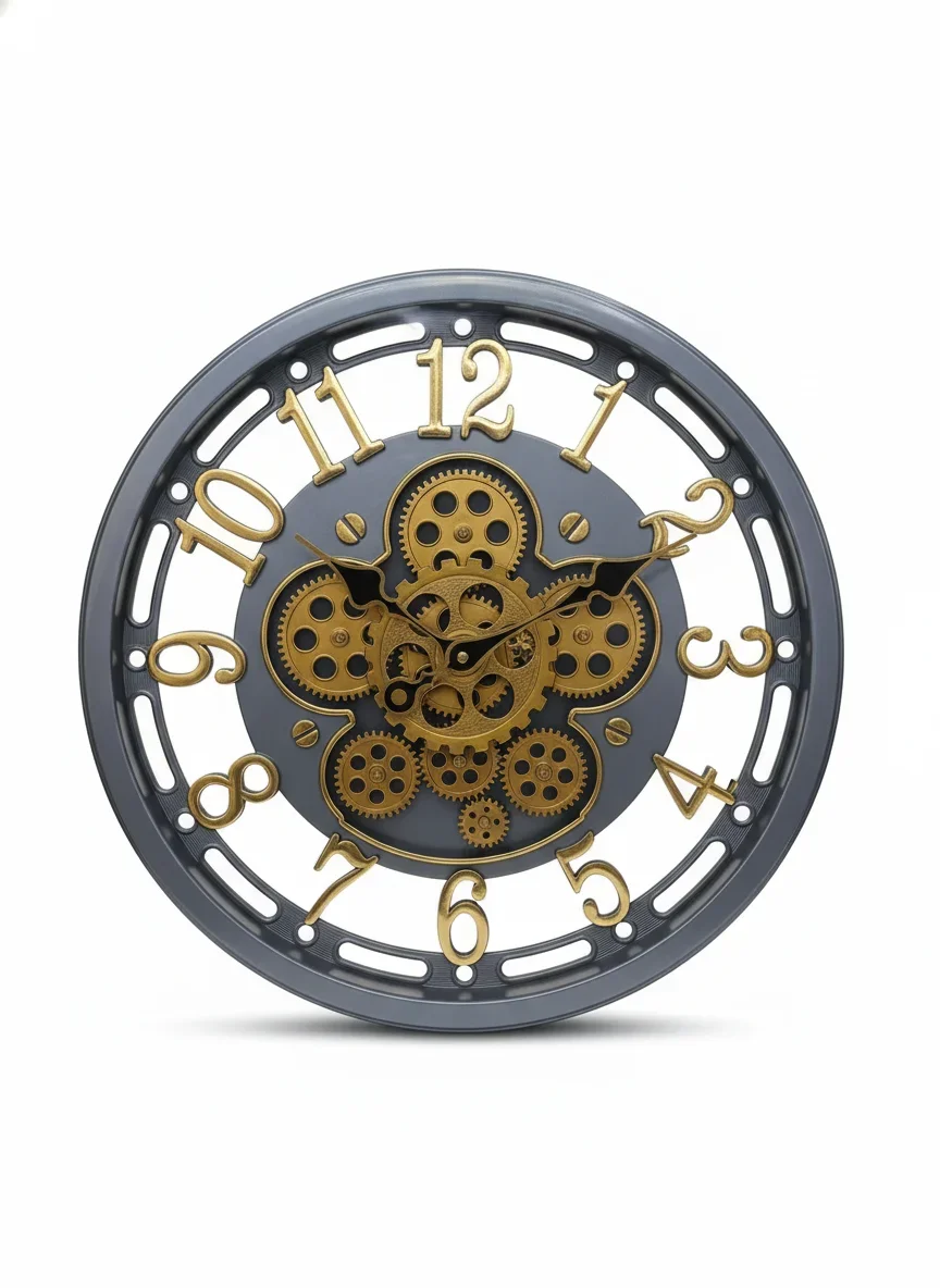 Ornate Steampunk Gear Wall Clock - Dark Gray Gold - Ornate - Wall Clock 18 inch - Wall Clock, Steampunk Decor, Exposed Gear Clock - Image 2