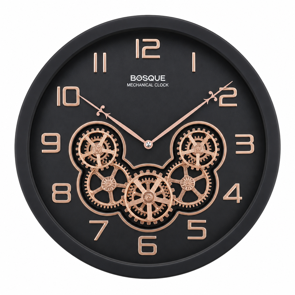 Bosque gear 08-Black&RoseGold Mechanical Wall Clock