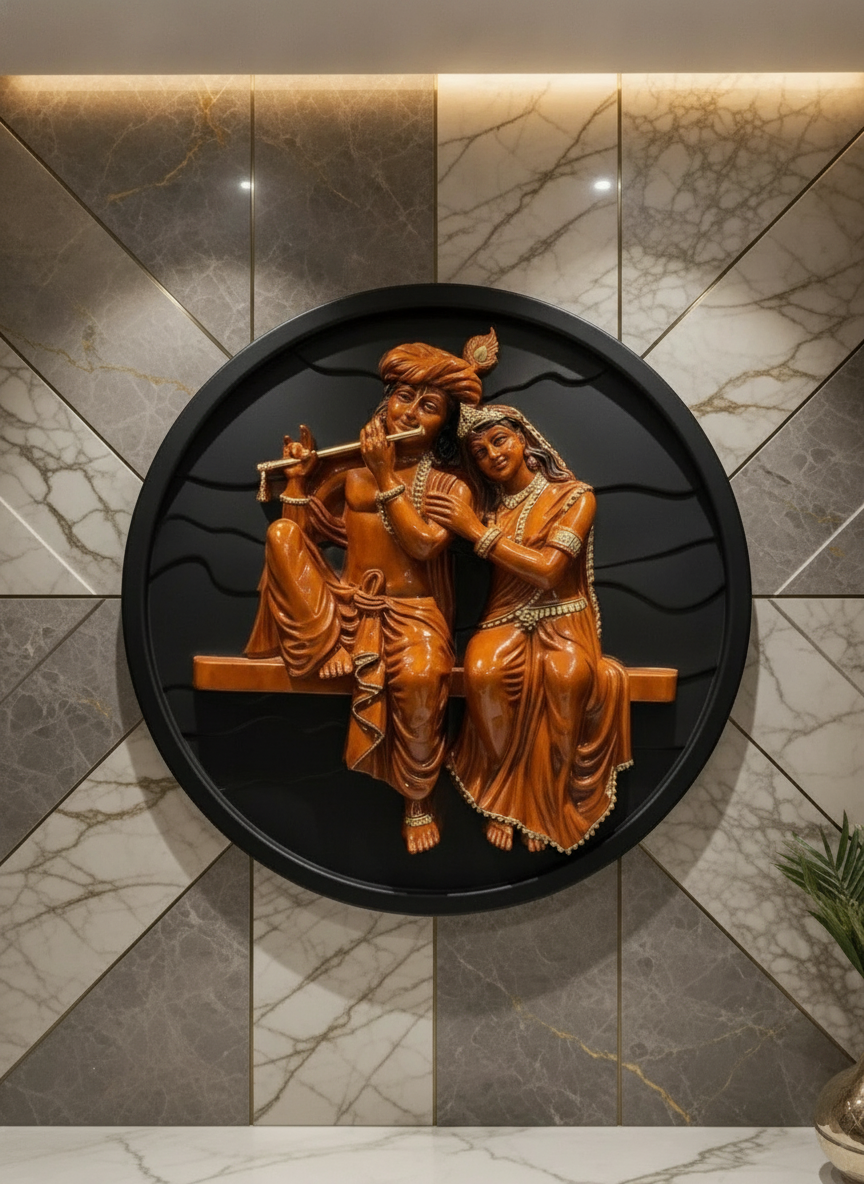Sizzero Radha Krishna 3D Wall Art - Gold & Blue, 24 inch - Decor 14