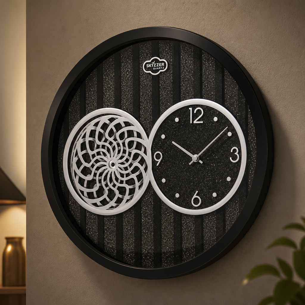 SkyZZer 018-BrownWoodFinish Decorative Wall Clock with Gold Accents - Decor 5