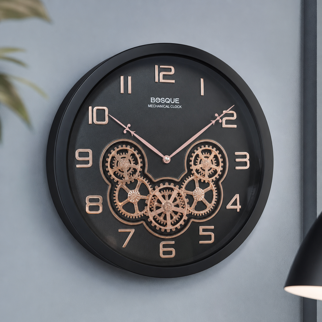 Bosque gear 08-Black&RoseGold Mechanical Wall Clock