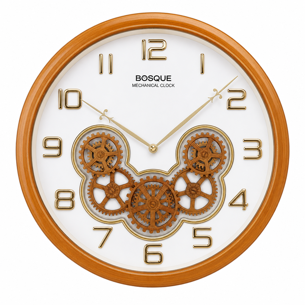 Bosque gear 08 White&Gold Mechanical Wall Clock