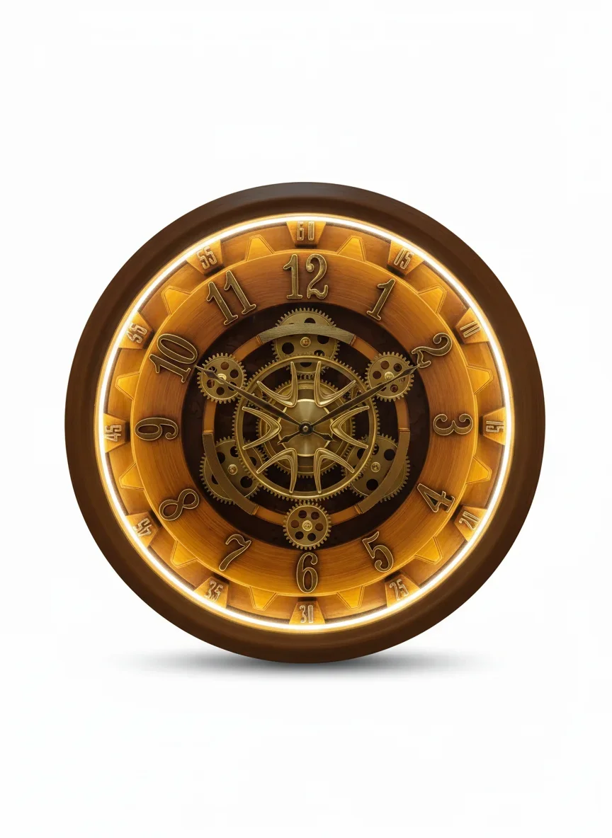 LED LIGHT Steampunk Gear Wall Clock - Golden Brown - The clock Factory - Wall Clock 20 inch - Wall Clock, Steampunk, Gear Clock - Image 2