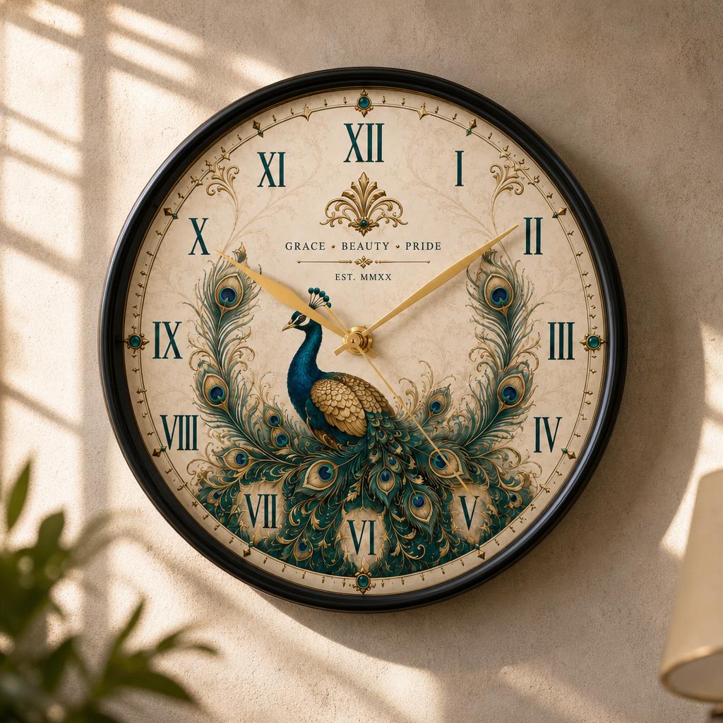 The Clock Factory Peacock Elegance Wall Clock