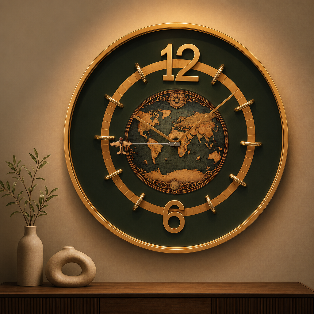 The clock Factory Airplane World Map Green Wall Clock - Decor 1