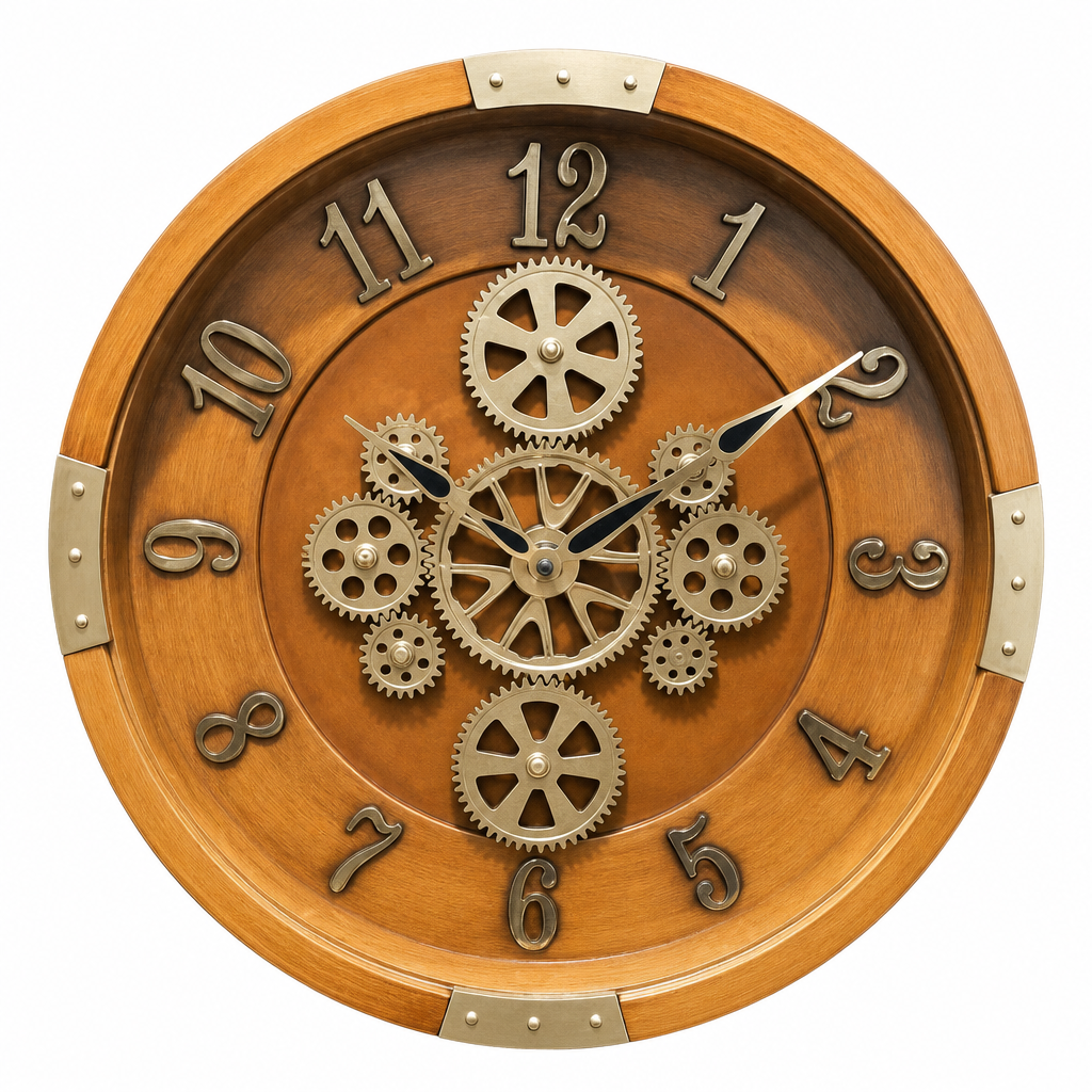 Milan H99 OrangeWood Steampunk Industrial Wall Clock with Exposed Gears