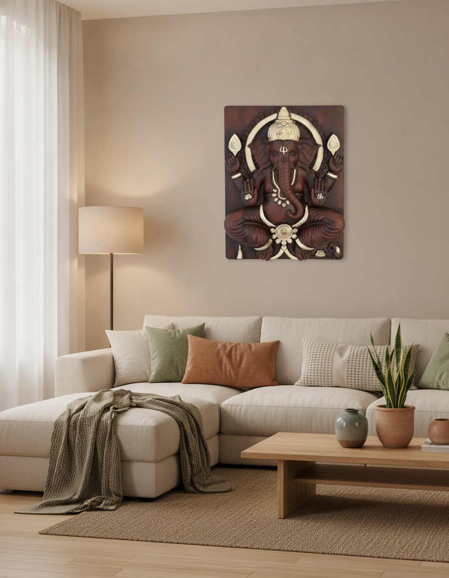 Capital Ganesh Ji Wall Art - Brown with Silver Accents - Decor 9