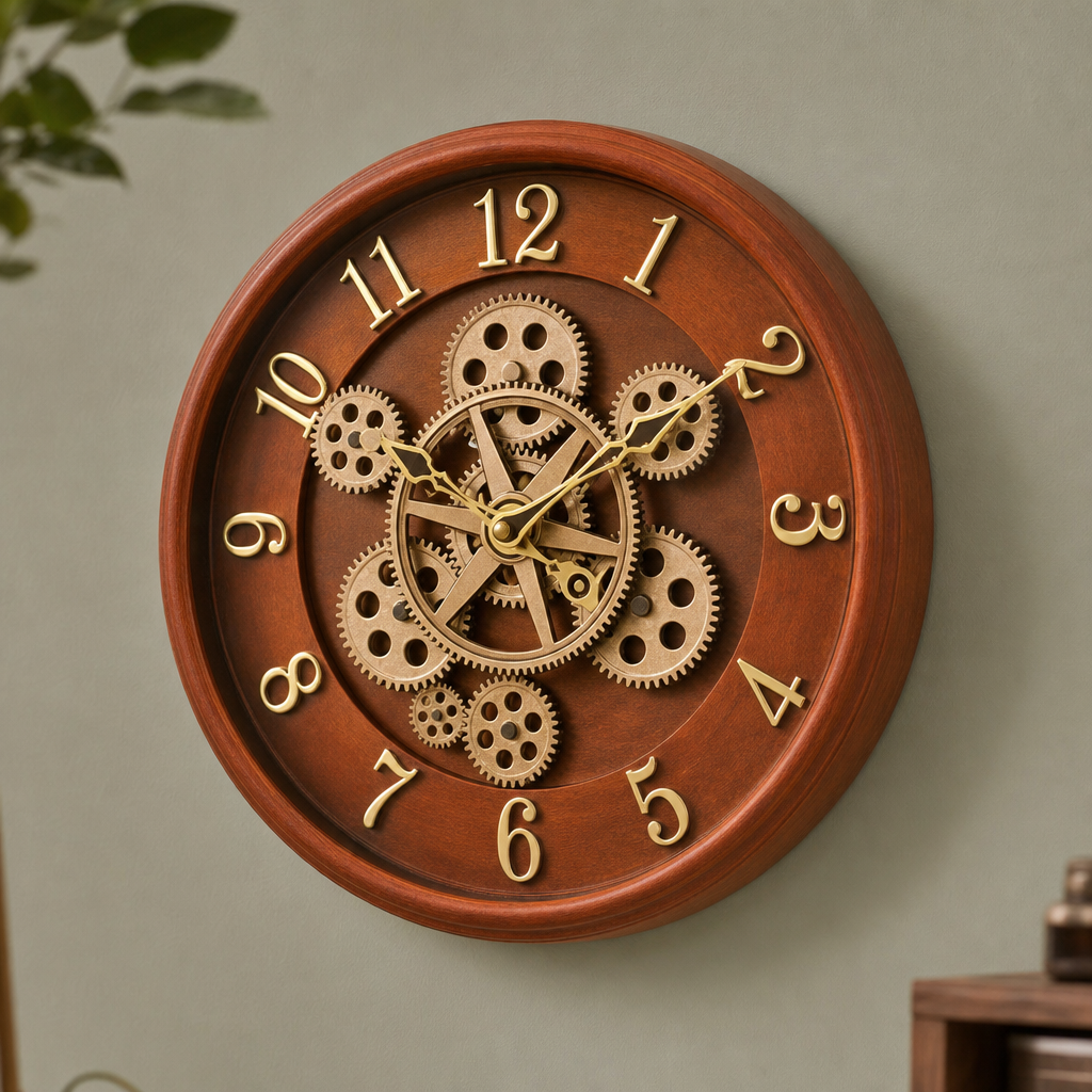 Sapna 3511 Rustic Wooden Decorative Gear Wall Clock