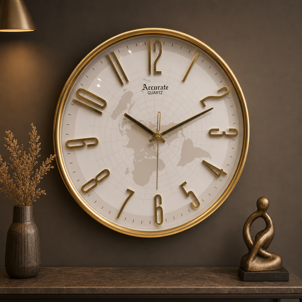 Accurate A52 Gold Frame Wall Clock with World Map Dial - Decor 2