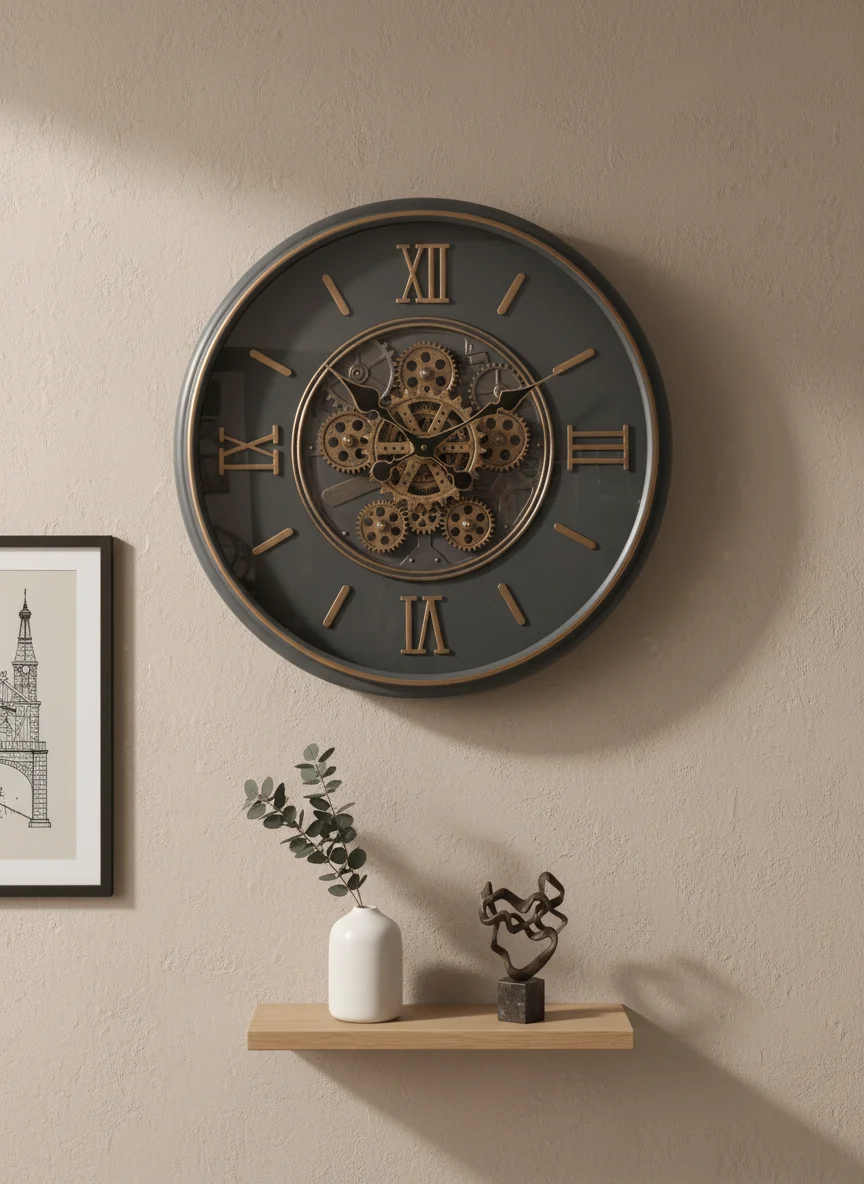 Steampunk Gear Wall Clock - Dark Grey