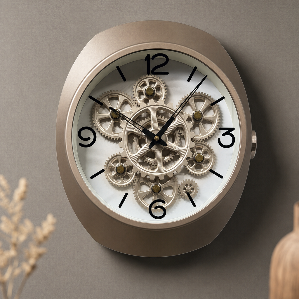 Real RG-06 Black Wall Clock with Exposed Gold Gears - Decor 13