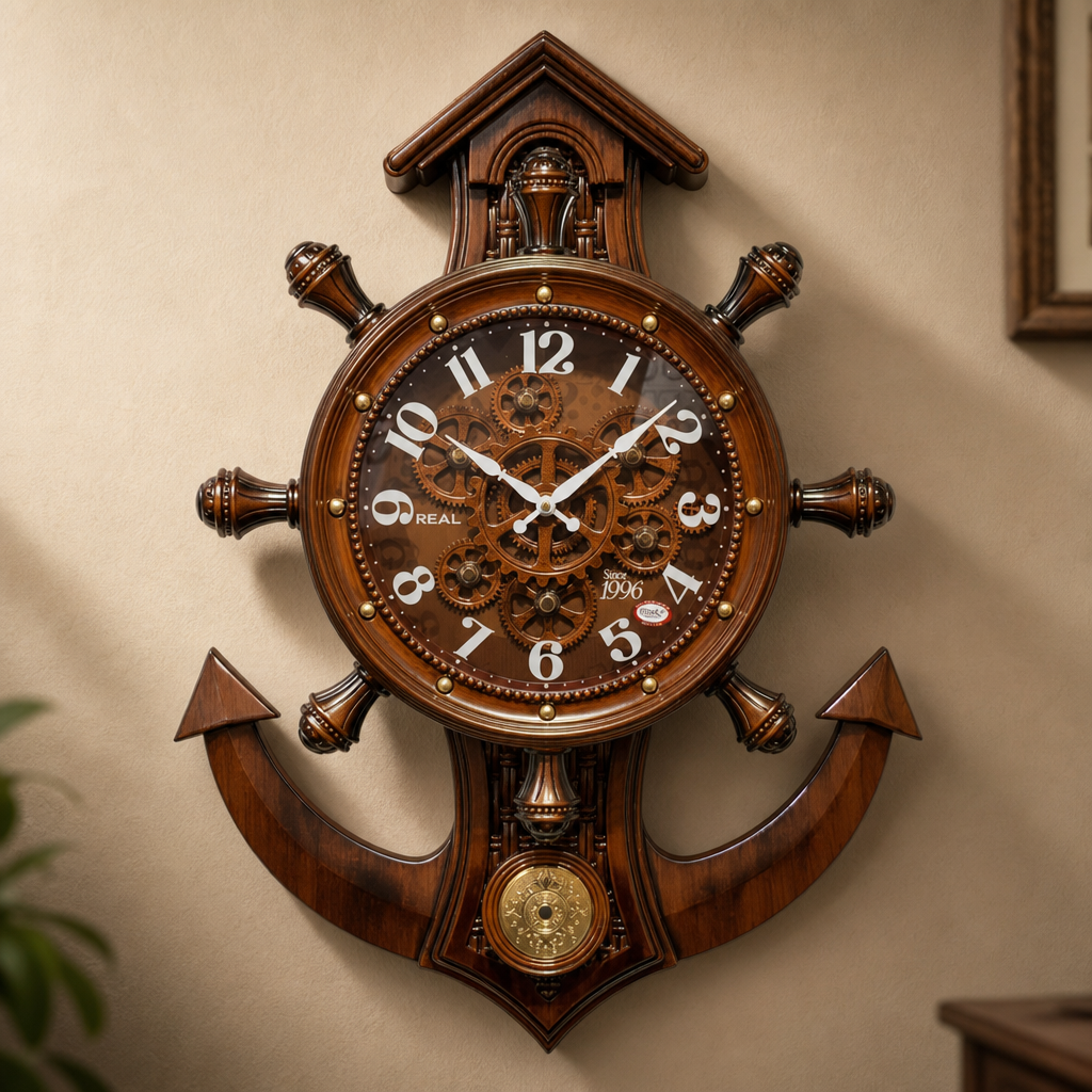Real RG04 Nautical Ship's Wheel Wall Clock with Anchor lifestyle 1