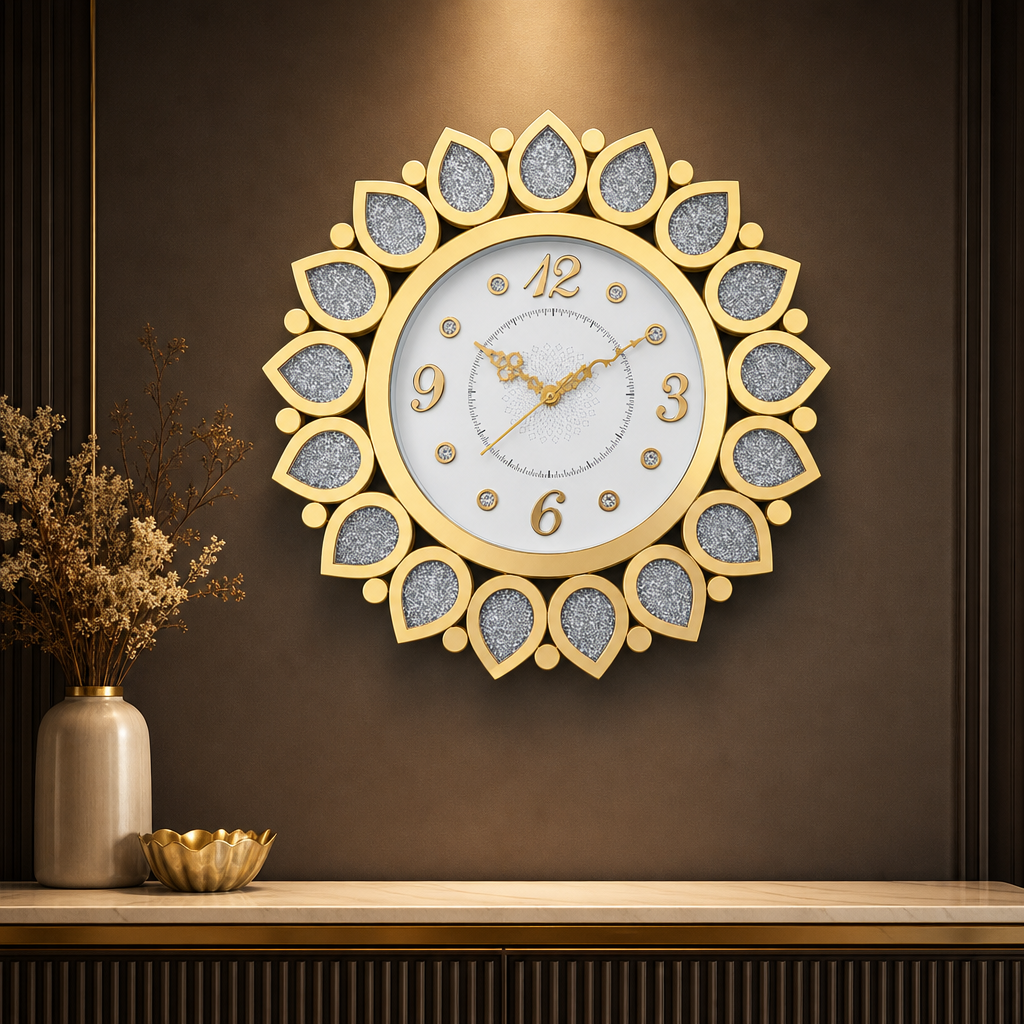 Diamond 2111 Golden Silver Glitter Decorative Wall Clock - Decor 2