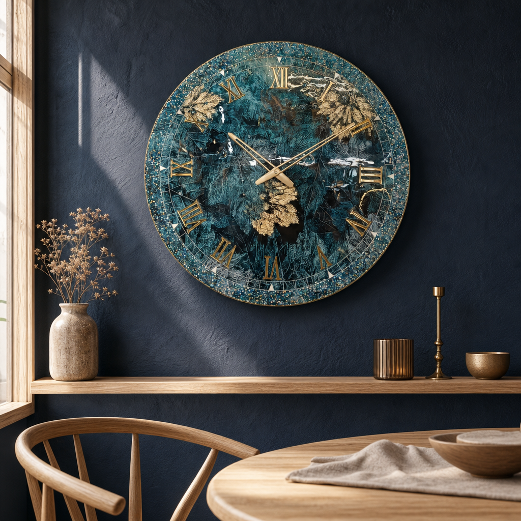 The clock Factory 24-inch Resin Wall Clock - Beach Sand & Ocean Waves Design styled in a room setting 5