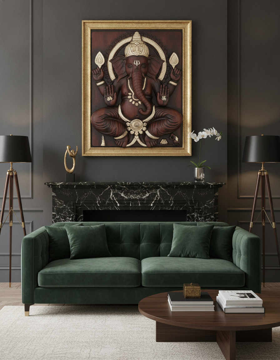 Capital Ganesh Ji Wall Art - Brown with Silver Accents - Decor 7