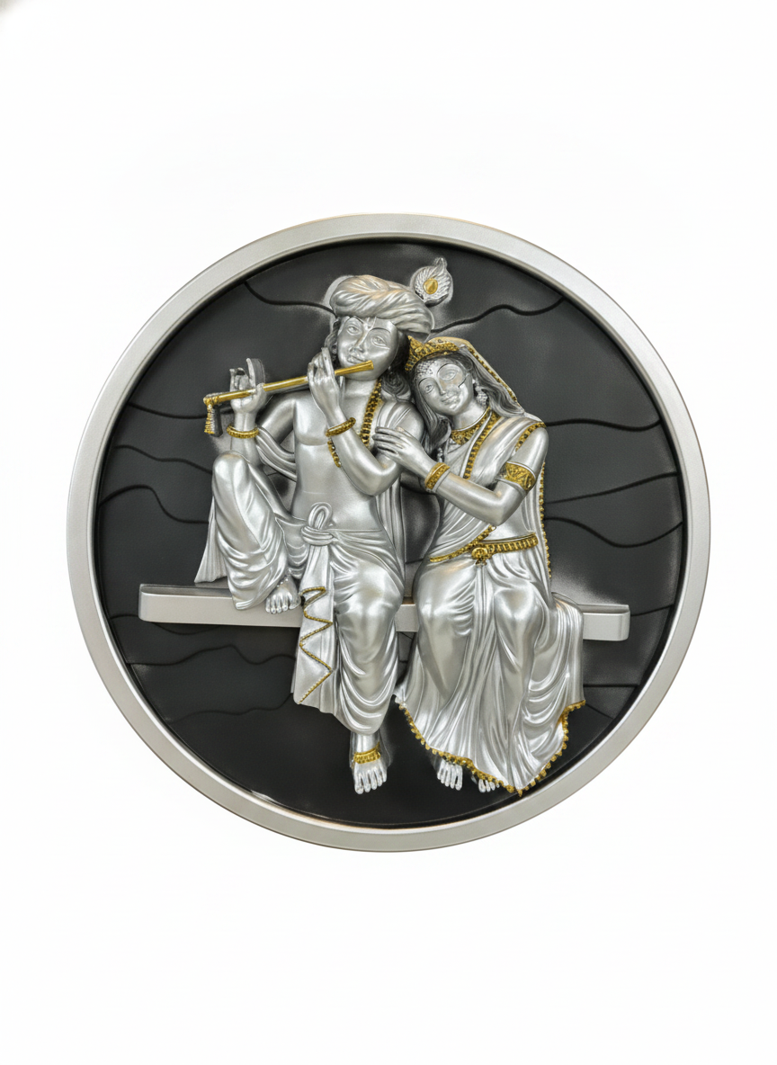 24 Inch 3D Radha Krishna Wall Art Silver And Black