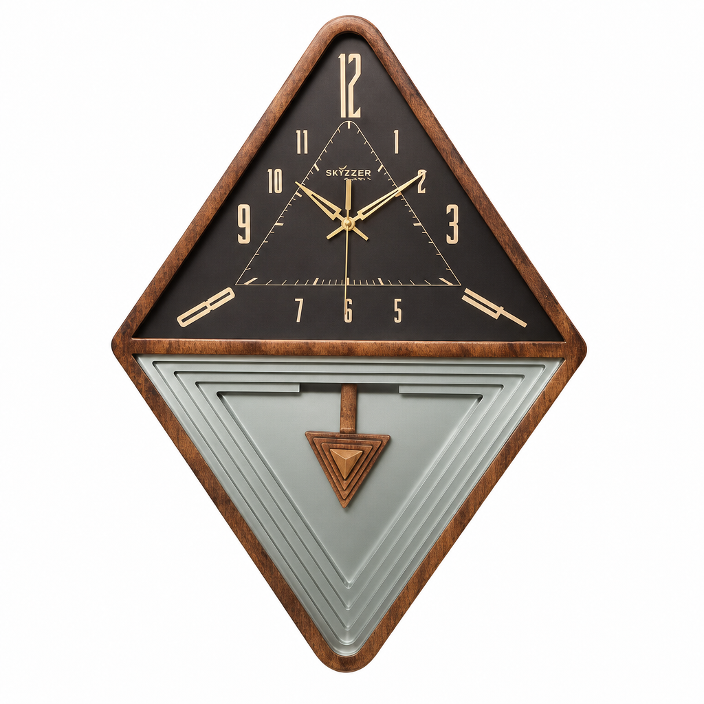SkyZZer 1621 Diamond Geometric Wall Clock - Brown, Black & Gold Accents