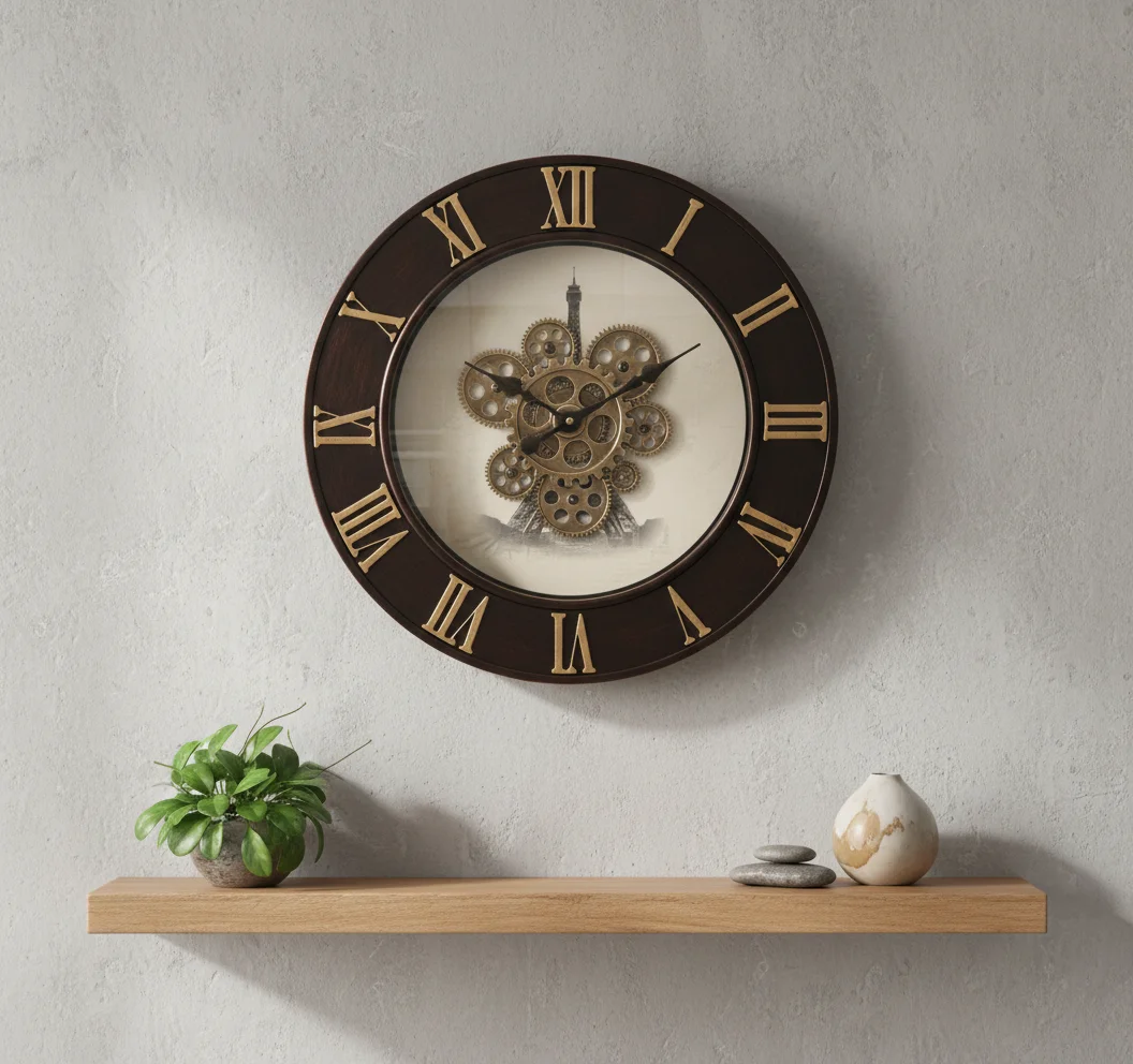 Industrial Chic Wall Clock | Exposed Gears & Eiffel Tower