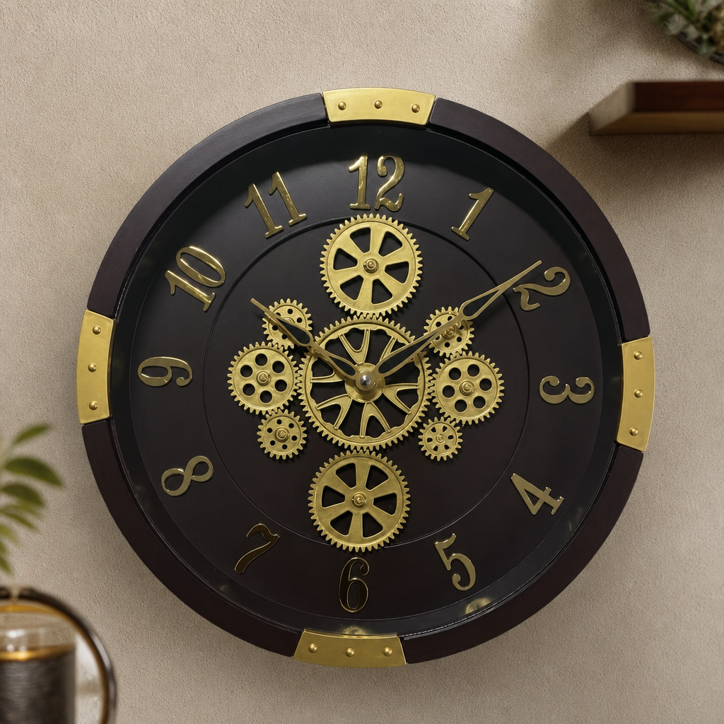 Milan H99 OrangeWood Steampunk Industrial Wall Clock with Exposed Gears - Decor 7
