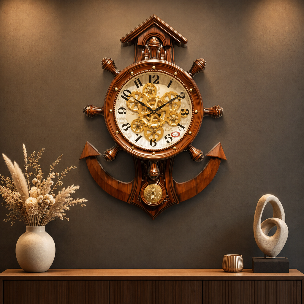 Real RG04 Nautical Ship's Wheel Wall Clock with Anchor - Decor 12