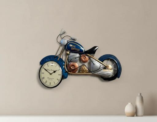 Vintage Motorcycle Wall Clock - Royal Enfield Inspired Metal Art - The clock Factory w174f-kr