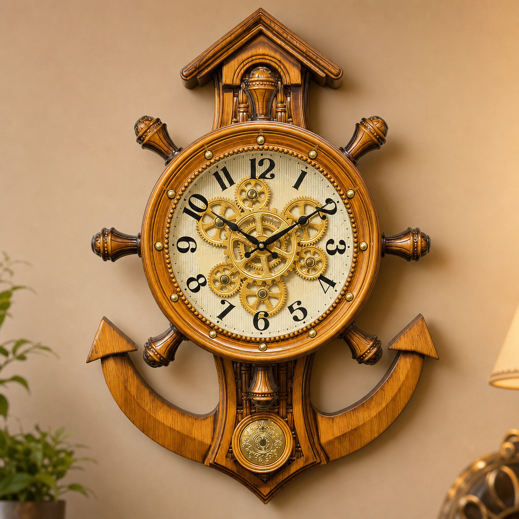 Real RG04 Nautical Ship's Wheel Wall Clock with Anchor - Decor 9