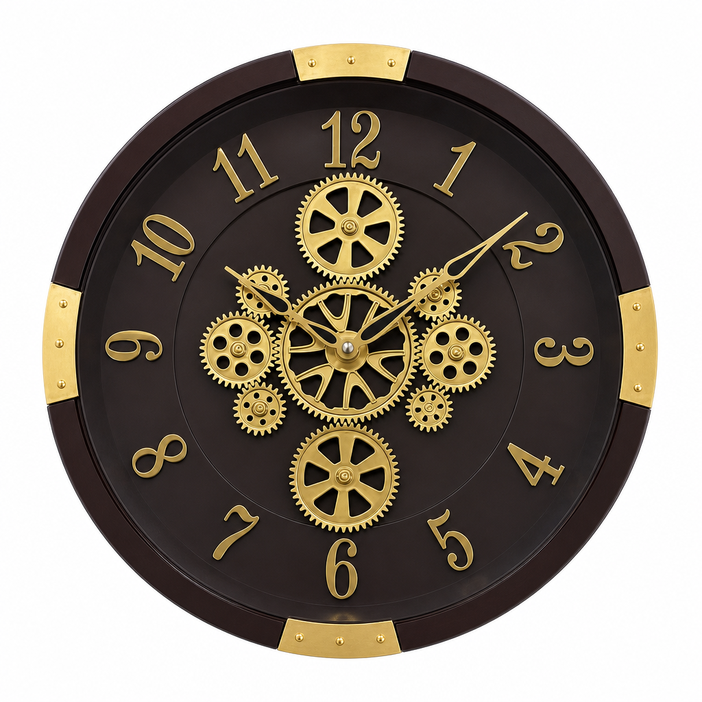 Steampunk Wall Clock With Exposed Gold Gears