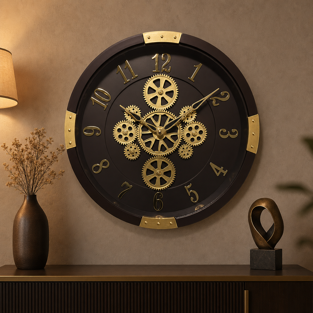 Milan H99 OrangeWood Steampunk Industrial Wall Clock with Exposed Gears - Decor 8