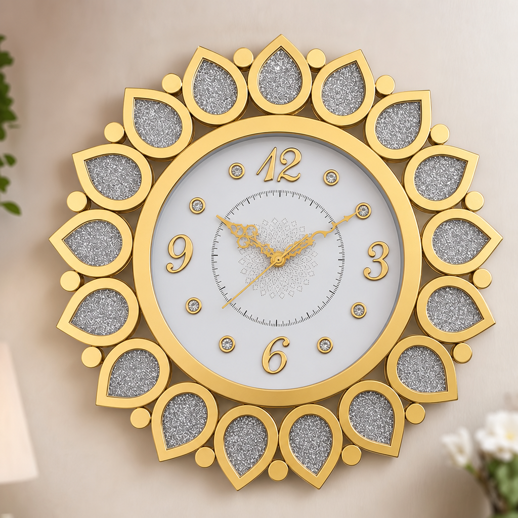 Diamond 2111 Golden Silver Glitter Decorative Wall Clock on wall color