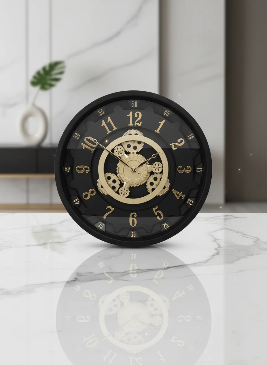 Milan H56 Industrial Steampunk Black & Gold Wall Clock