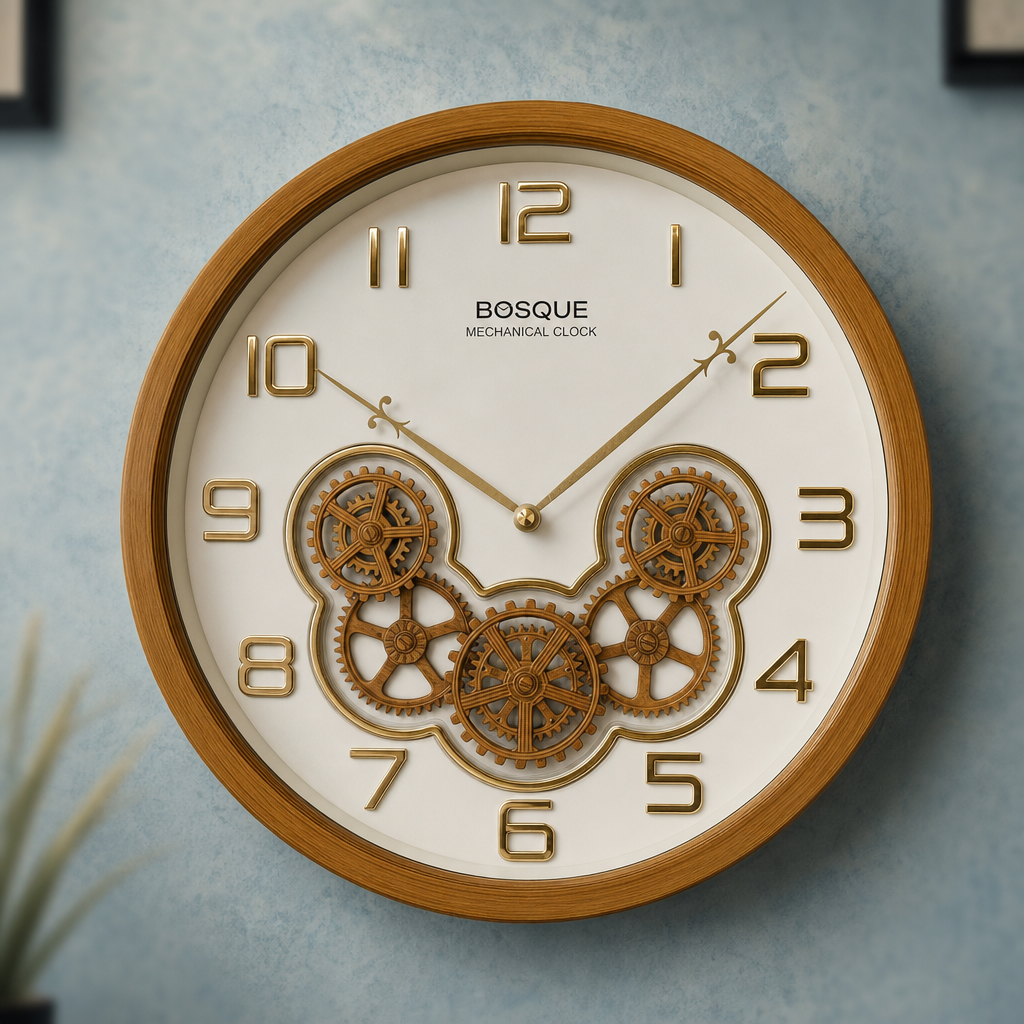 Bosque gear 08 White&Gold Mechanical Wall Clock