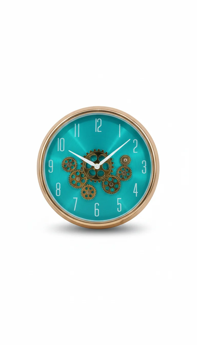 Sleek Golden wall Clock with moving gear - The clock Factory - Wall Clock 16 inch - Wall Clock, Steampunk, Gear Clock - Image 2