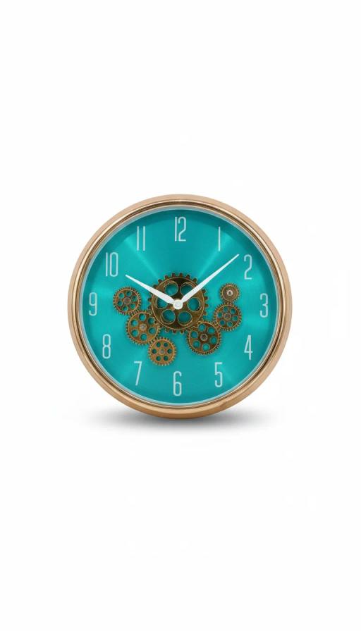 Sleek Golden wall Clock with moving gear key highlights