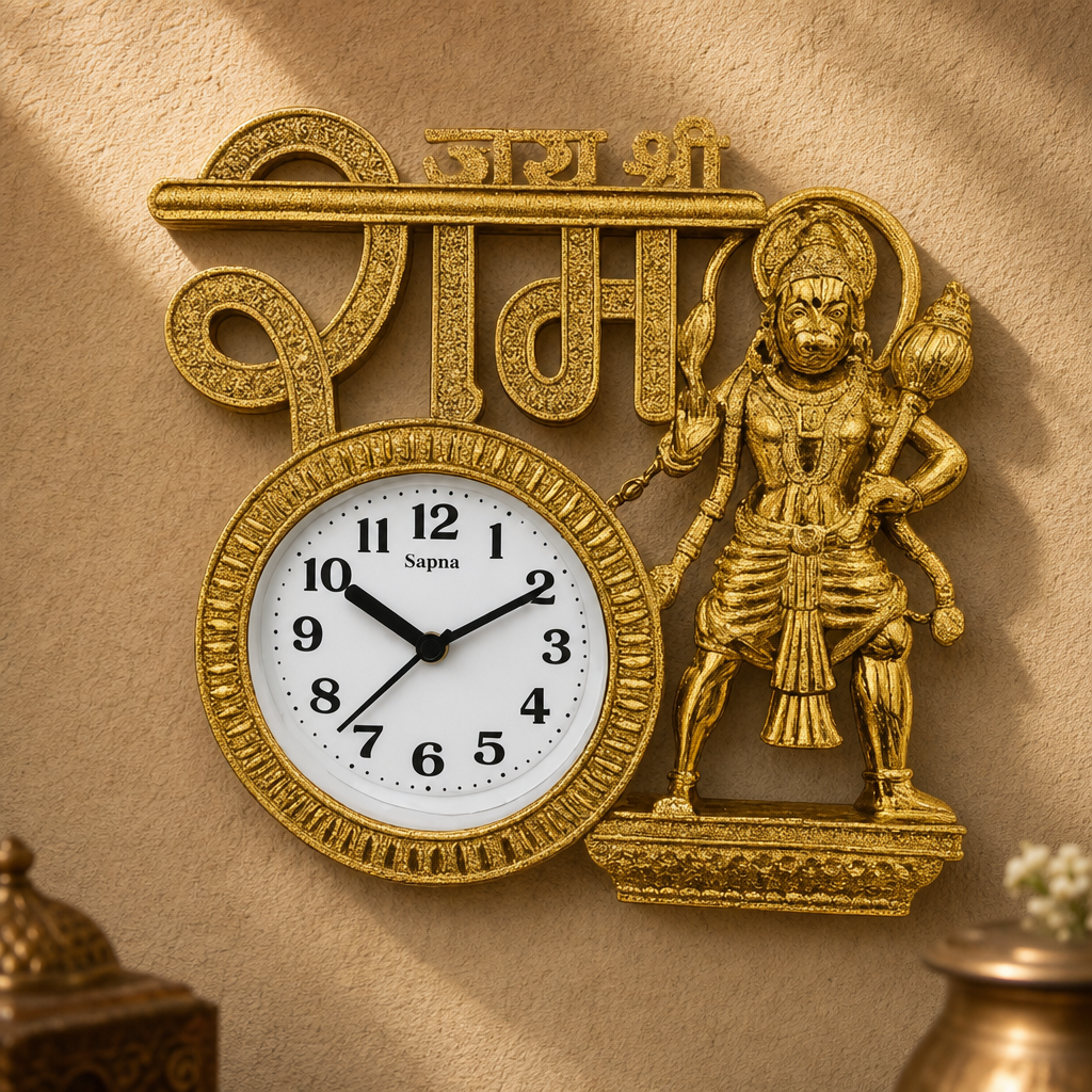 Diamond 1631 Jai Shri Ram & Lord Hanuman Golden Wall Clock - Decor 2