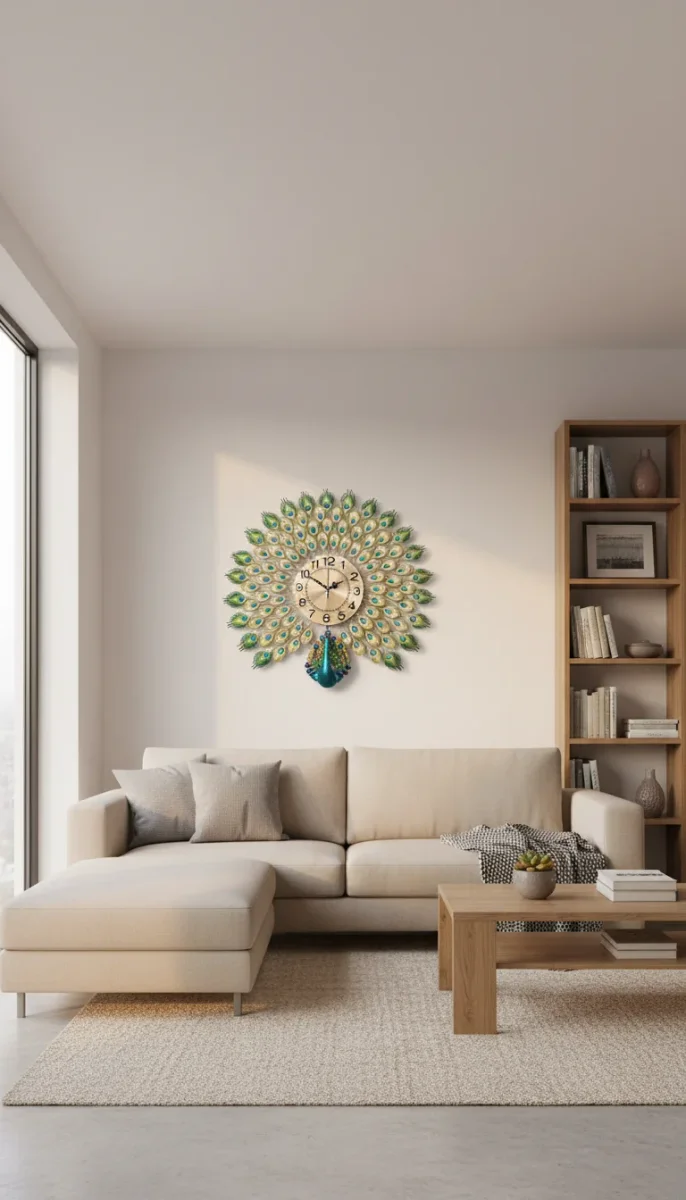 Majestic Gold Wall Clock With Jewel Accents styled in a room setting 1