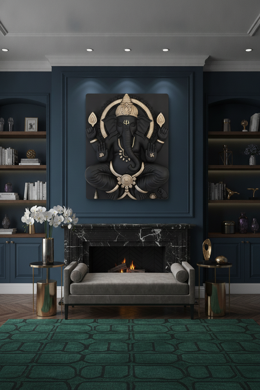Capital Ganesh Ji Wall Art - Black with Gold Accents lifestyle 2
