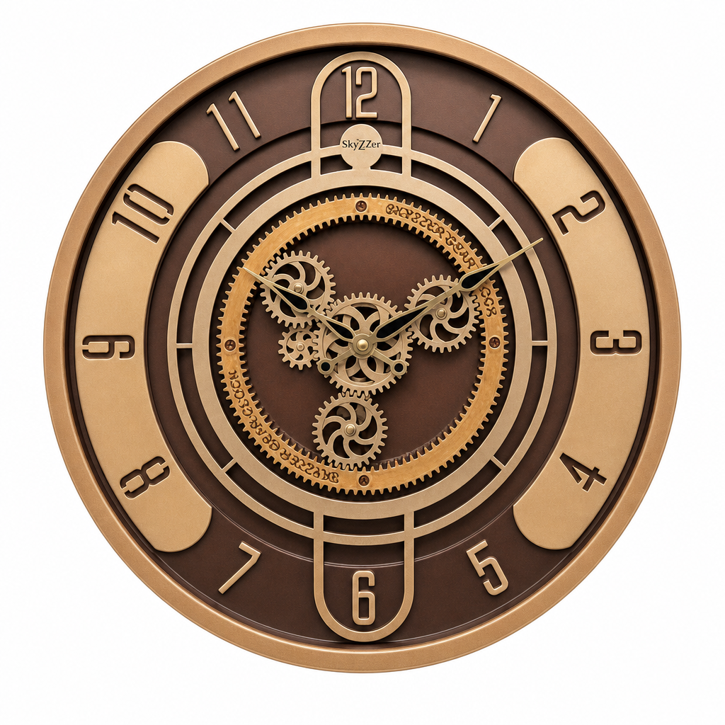 SkyZZer 1818 Bronze & Dark Brown Decorative Gear Wall Clock